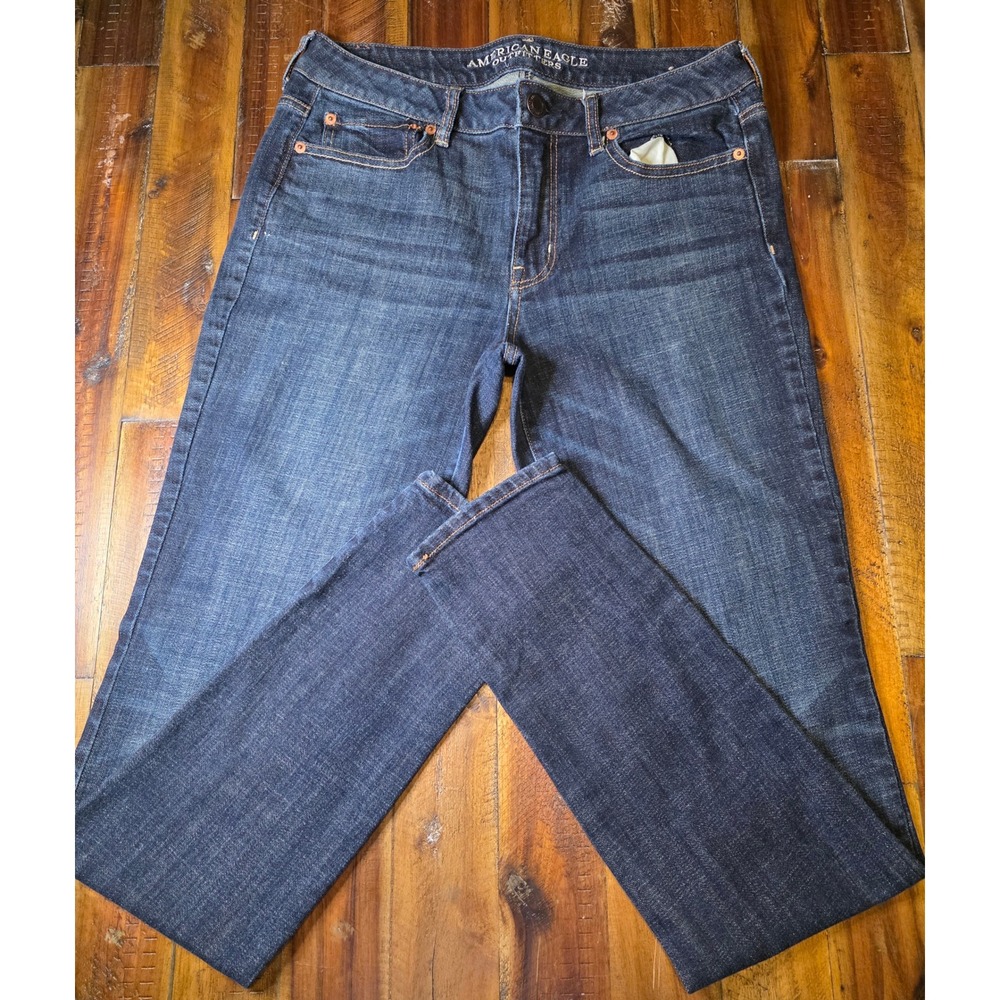665 American Eagle Hi-Rise Skinny Jeans Dark Wash Stretch Denim Womens 12 X-Long